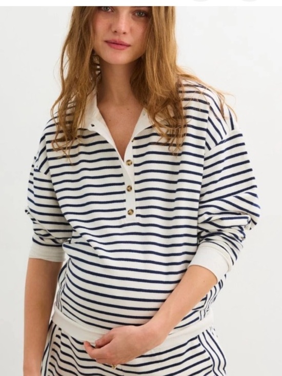 Hatch Tops - Hatch Navy Ivory Striped Dakota Nursing Maternity Sweatshirt Sz 3 Large